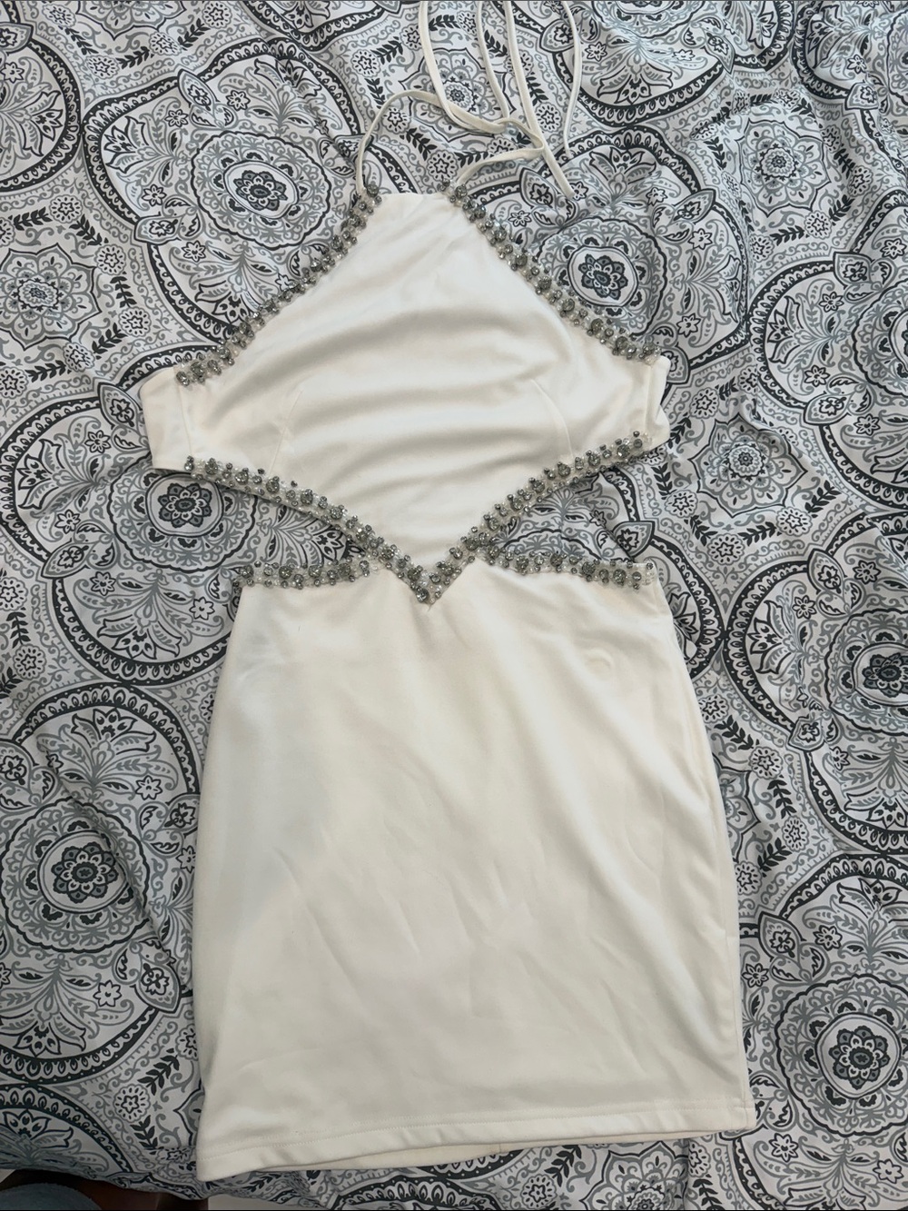 Elegant White Embellished Cutout Dress